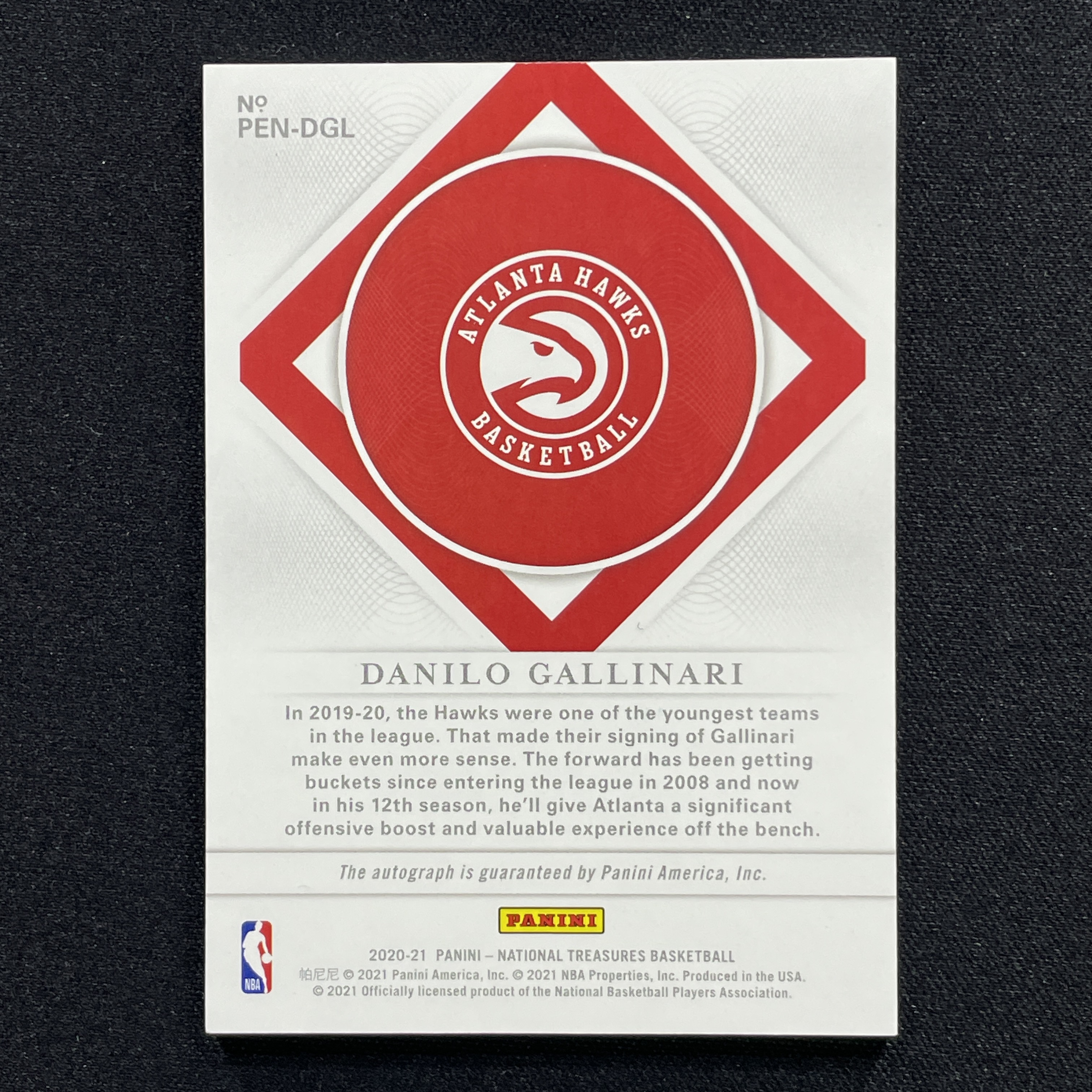 young熊猫 2020-21 Panini National Treasures 国宝 Danilo Gallinari 达尼罗 加里纳利 老鹰 签字 04/99编 收藏必备-纪-18