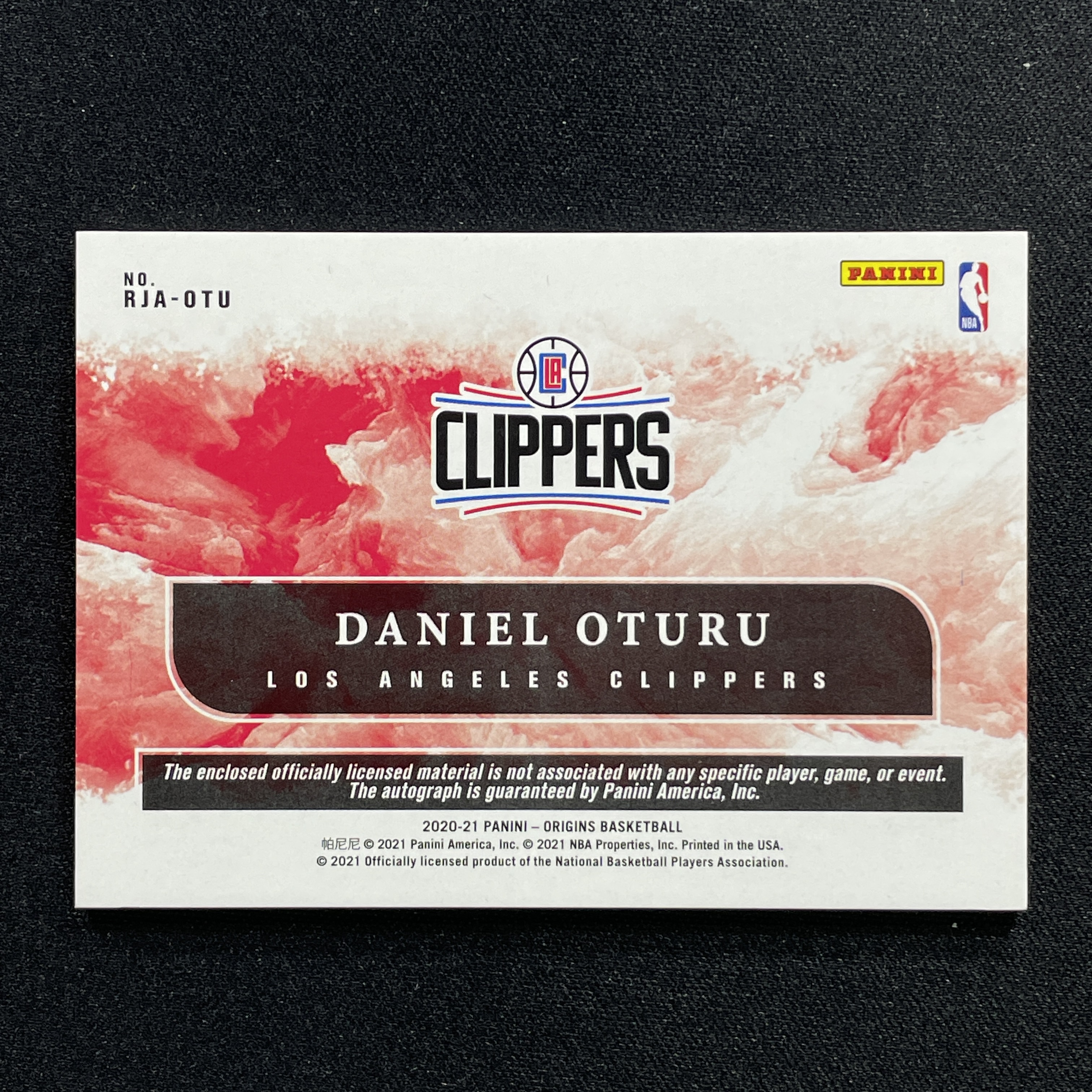 young熊猫 2020-21 Panini Origins 起源 Daniel Oturu 丹尼尔 奥图鲁 快船 新秀 RC 19/75编 签字 Auto Jersey 物料 RJA-纪-18