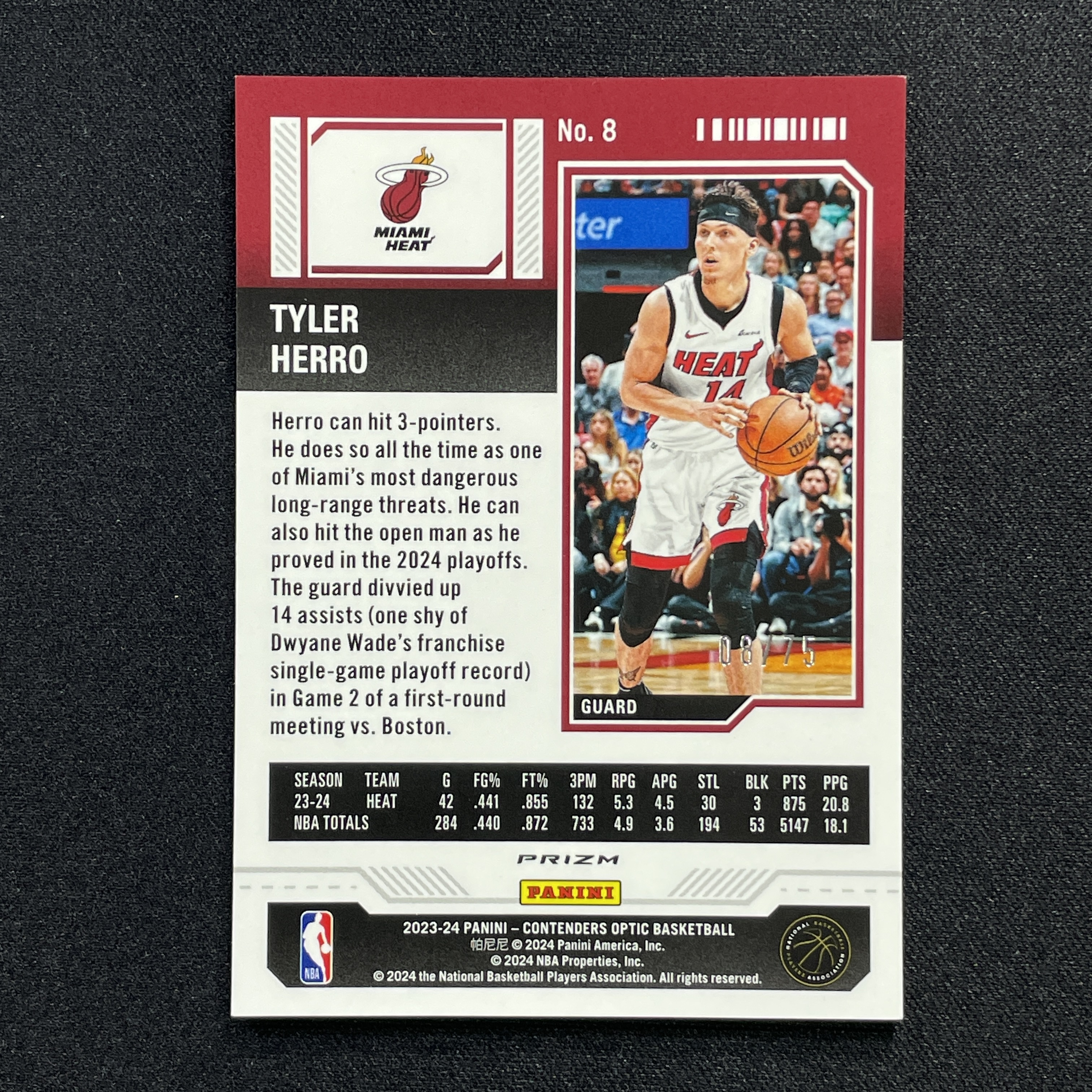 young熊猫 2023-24 Panini Contenders Optic 球票Optic Tyler Herro 泰勒 希罗 热火 08/75编 粉折 折射-纪-18