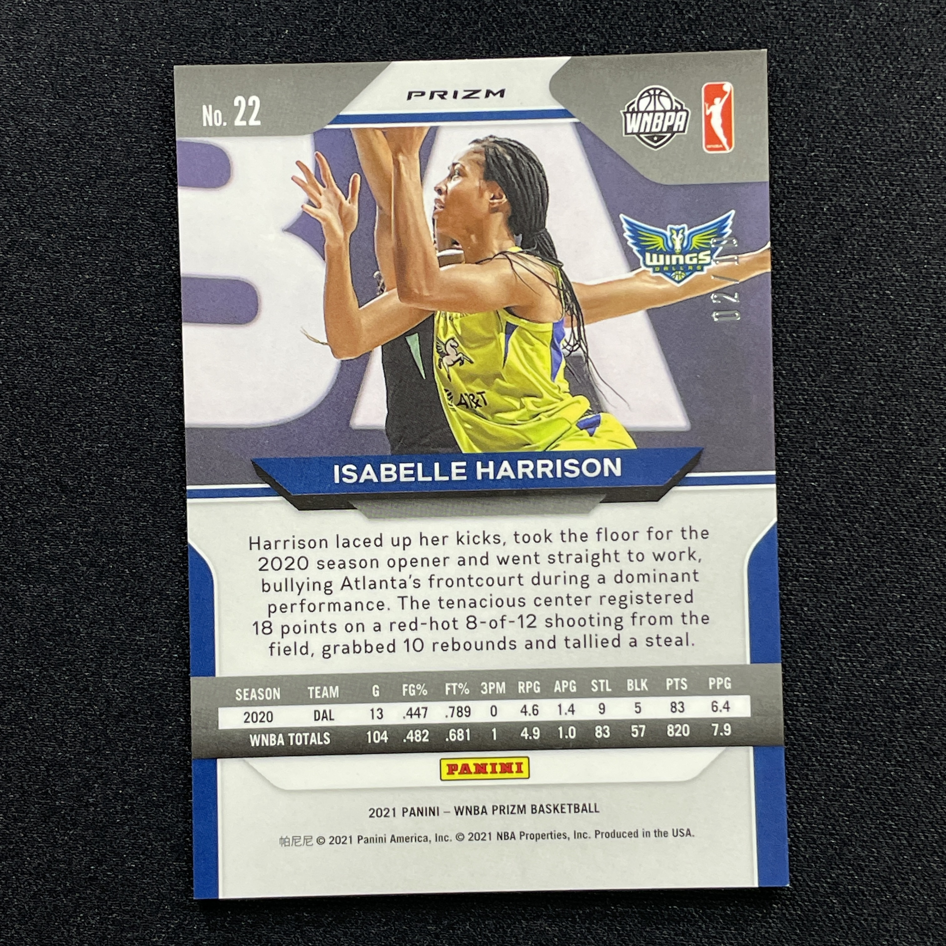 young熊猫 2021 Panini WNBA Prizm Pz Isabelle Harrison 伊莎贝尔 哈里森 达拉斯飞翼 02/10编 正金折 折射 瑕疵如图-纪-20
