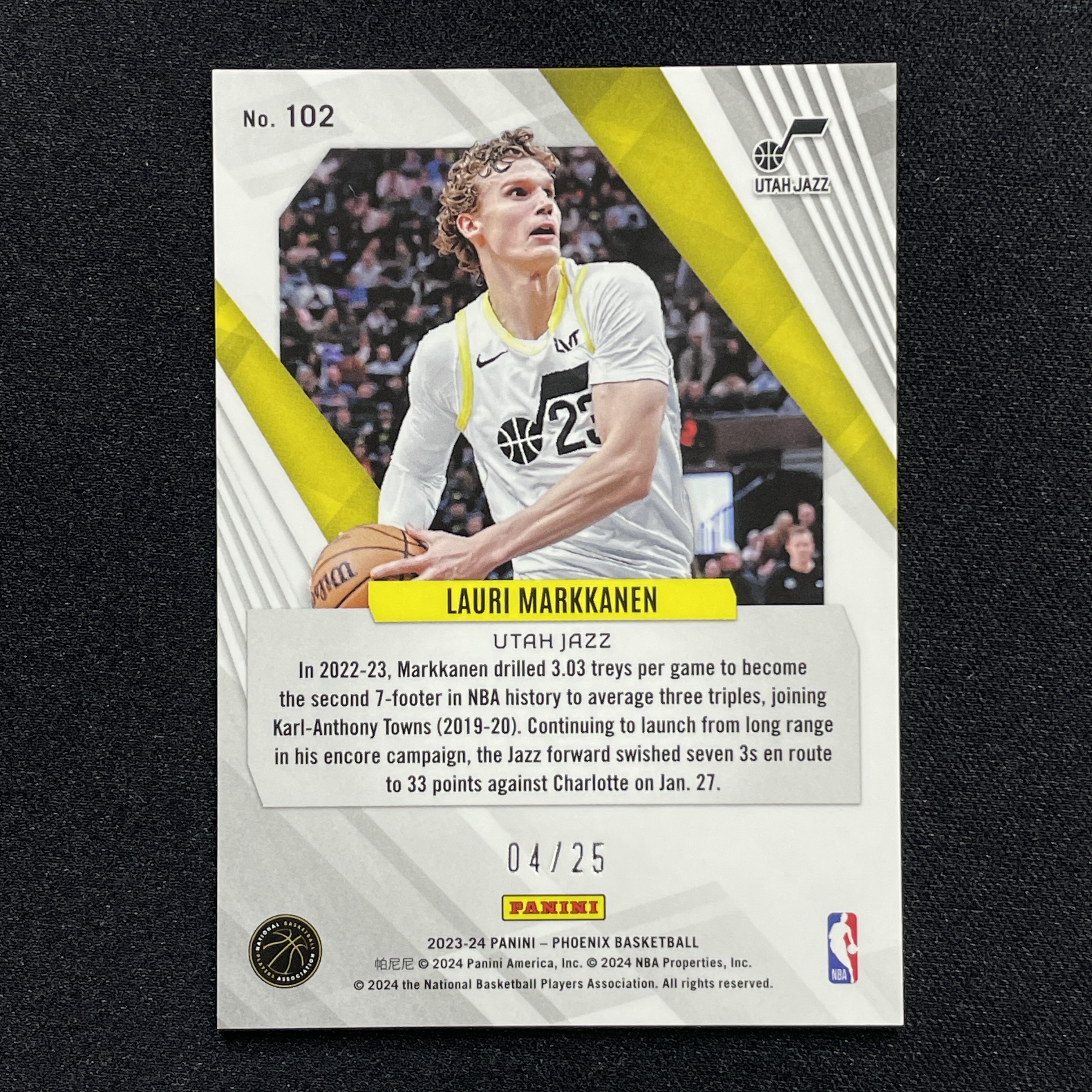 young熊猫 2023-24 Panini Phoenix 凤凰 Lauri Markkanen 劳里 马尔卡宁 爵士 04/25编 红碎冰折 折射-纪-20