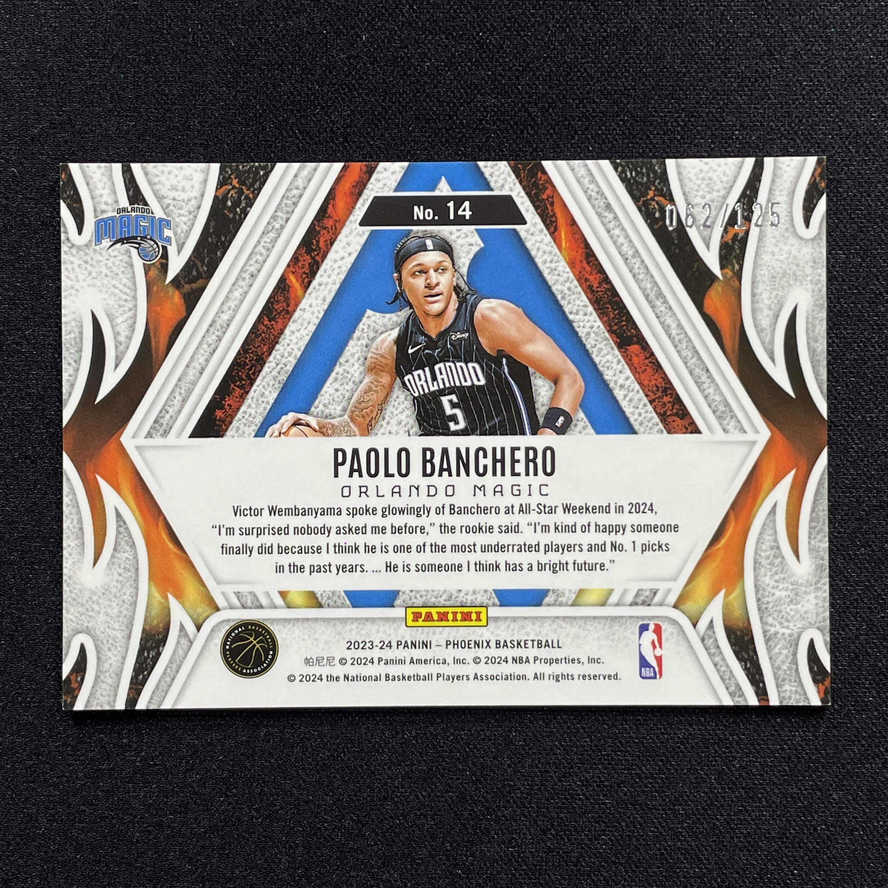 young熊猫 2023-24 Panini Phoenix 凤凰 Paolo Banchero 保罗 班切罗 魔术 Fire Forged特卡 062/125编 红折 折射 瑕疵如图-纪-20