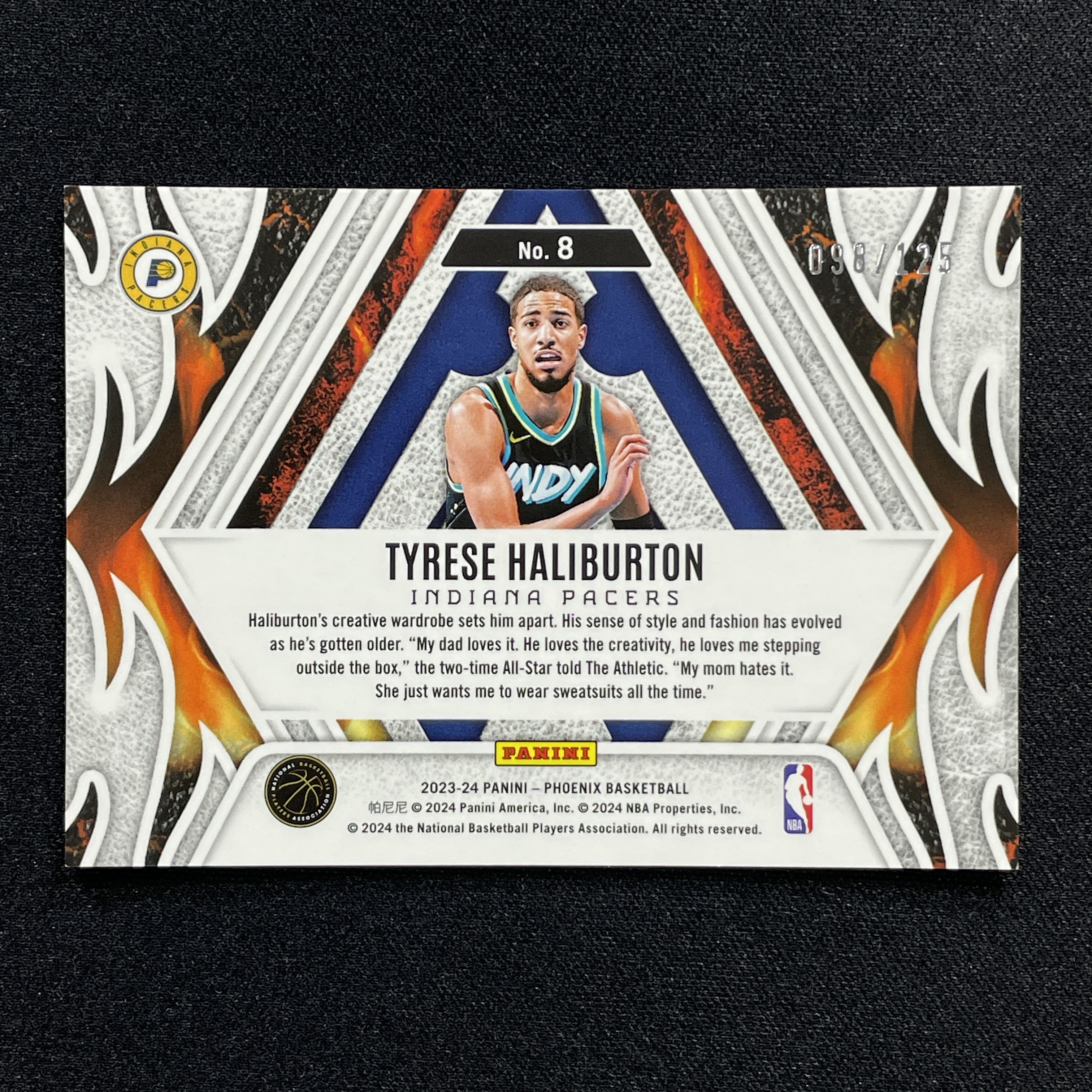 young熊猫 2023-24 Panini Phoenix 凤凰 Tyrese Haliburton 泰瑞斯 哈里伯顿 步行者 098/125编 红折 Fire Forged特卡 折射 瑕疵如图-纪-20