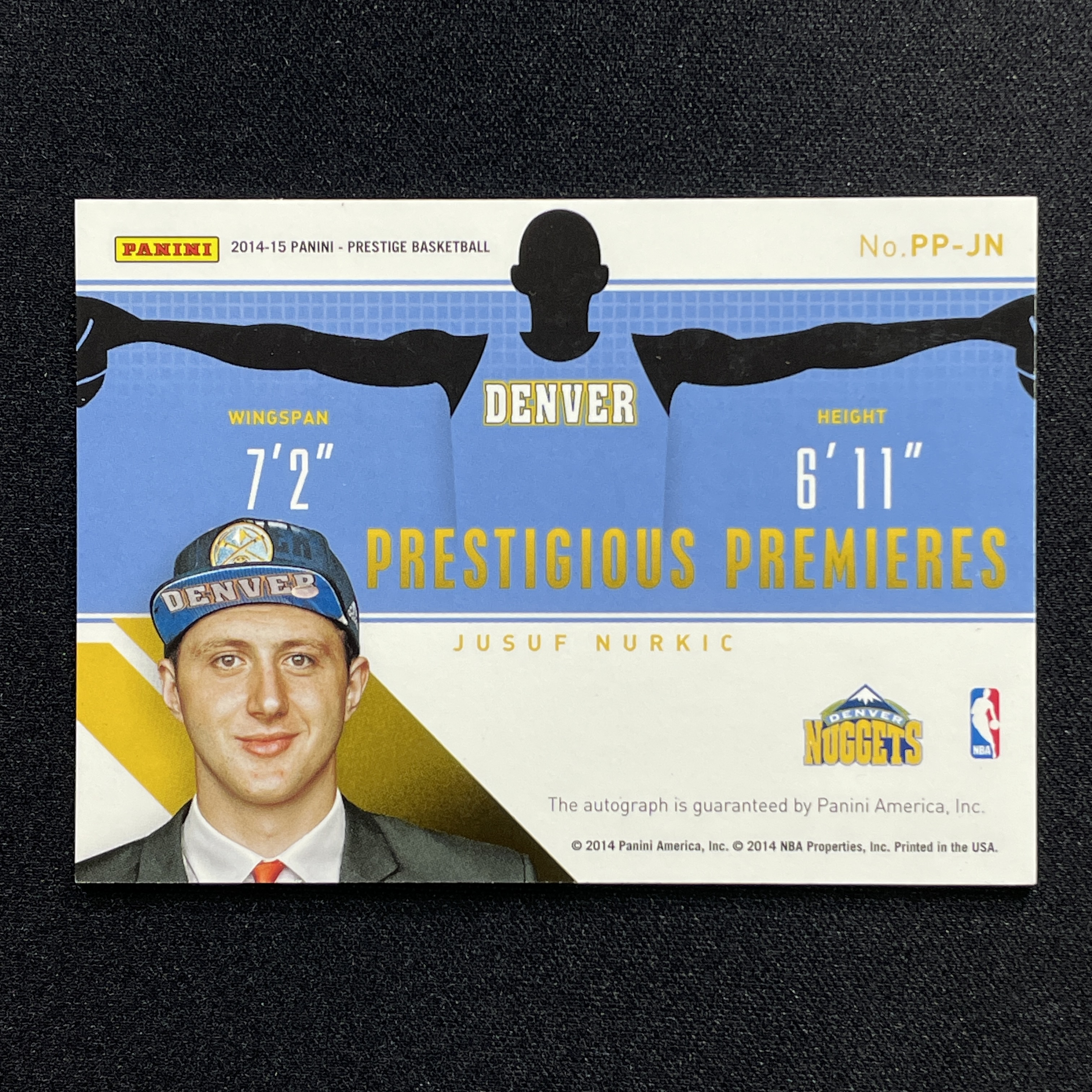 young熊猫 2014-15 Panini Prestige 荣耀 Jusuf Nurkic 尤素夫 努尔基奇 掘金 新秀RC 签字卡签 折射 瑕疵如图-纪-21