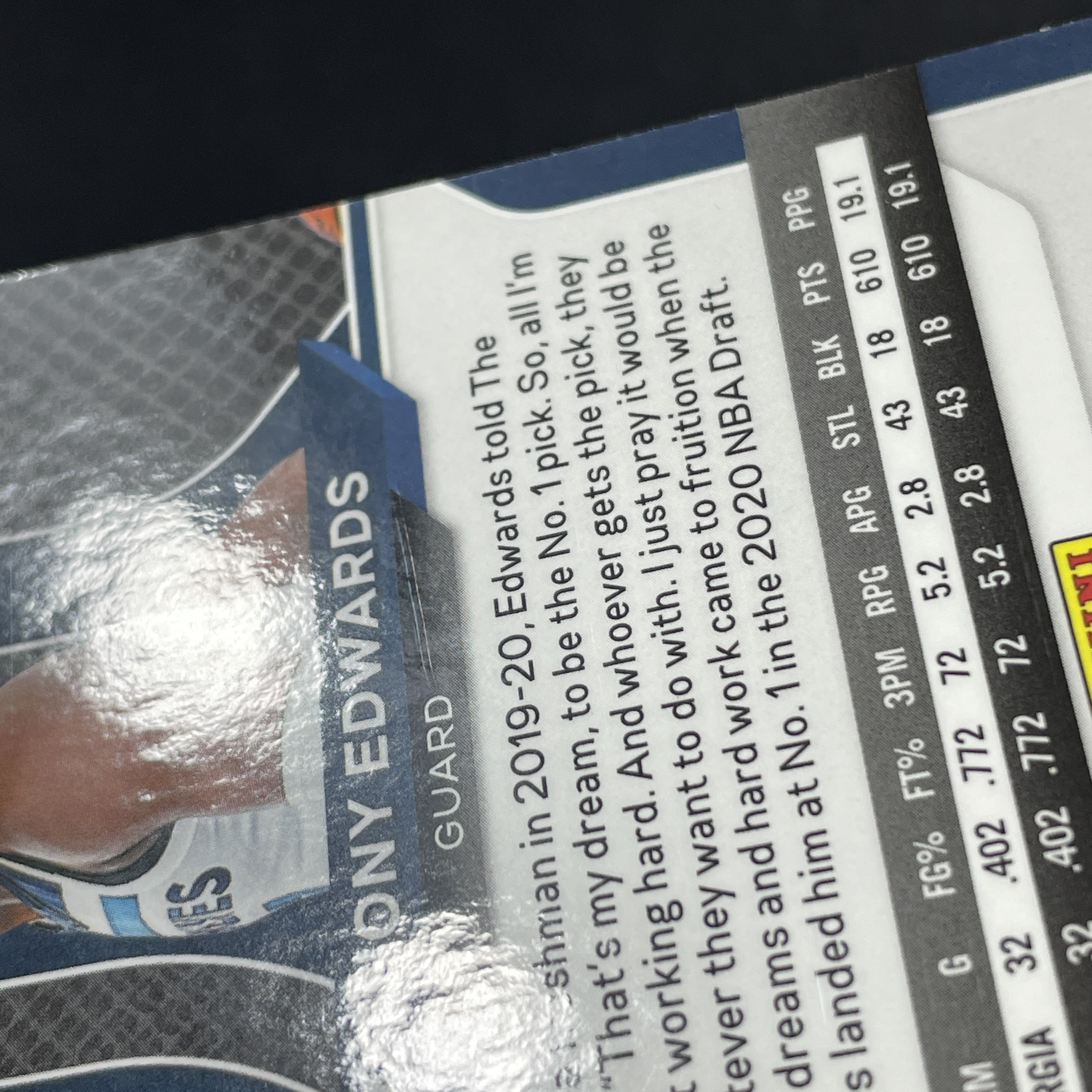 young熊猫 2020-21 Panini Prizm pz 安东尼 爱德华兹 华子 Anthony Edwards 森林狼 状元 新秀 RC 粉碎冰折 折射 瑕疵如图-纪-21