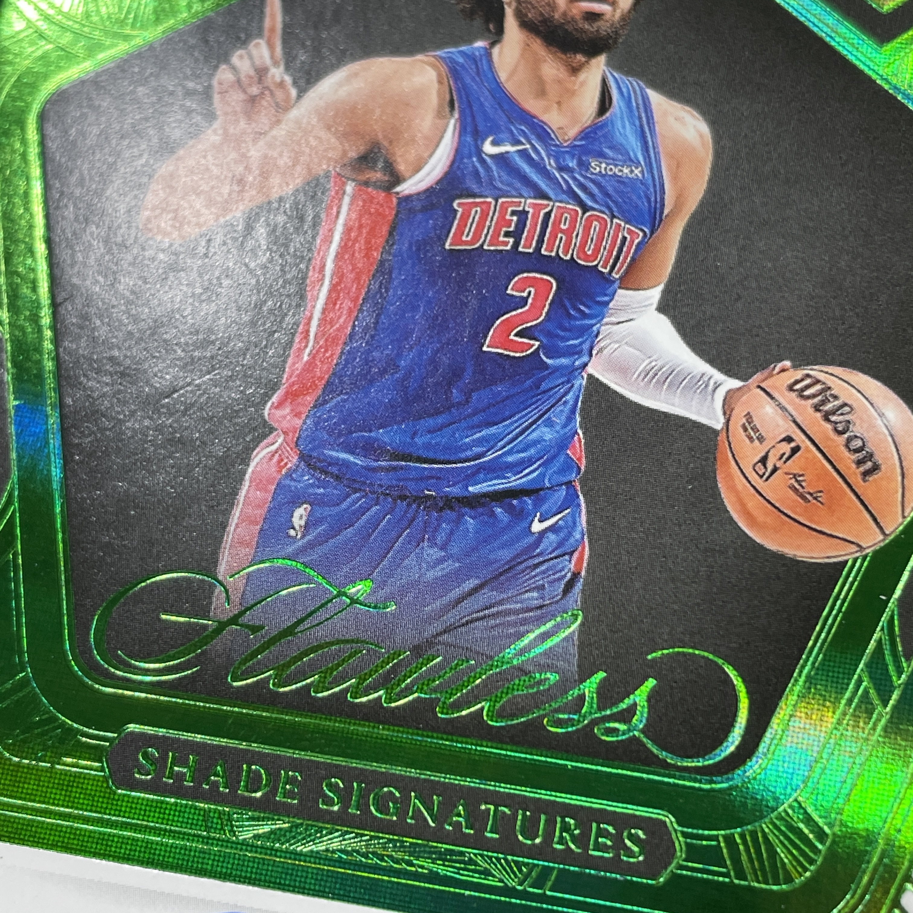 young熊猫 2024-25 Panini Flawless 手提 Cade Cunningham 凯德 坎宁安 康宁汉姆 CC 活塞 Shade Signatures 5/5编 尾编 绿平行 签字卡签 瑕疵如图-阳-24