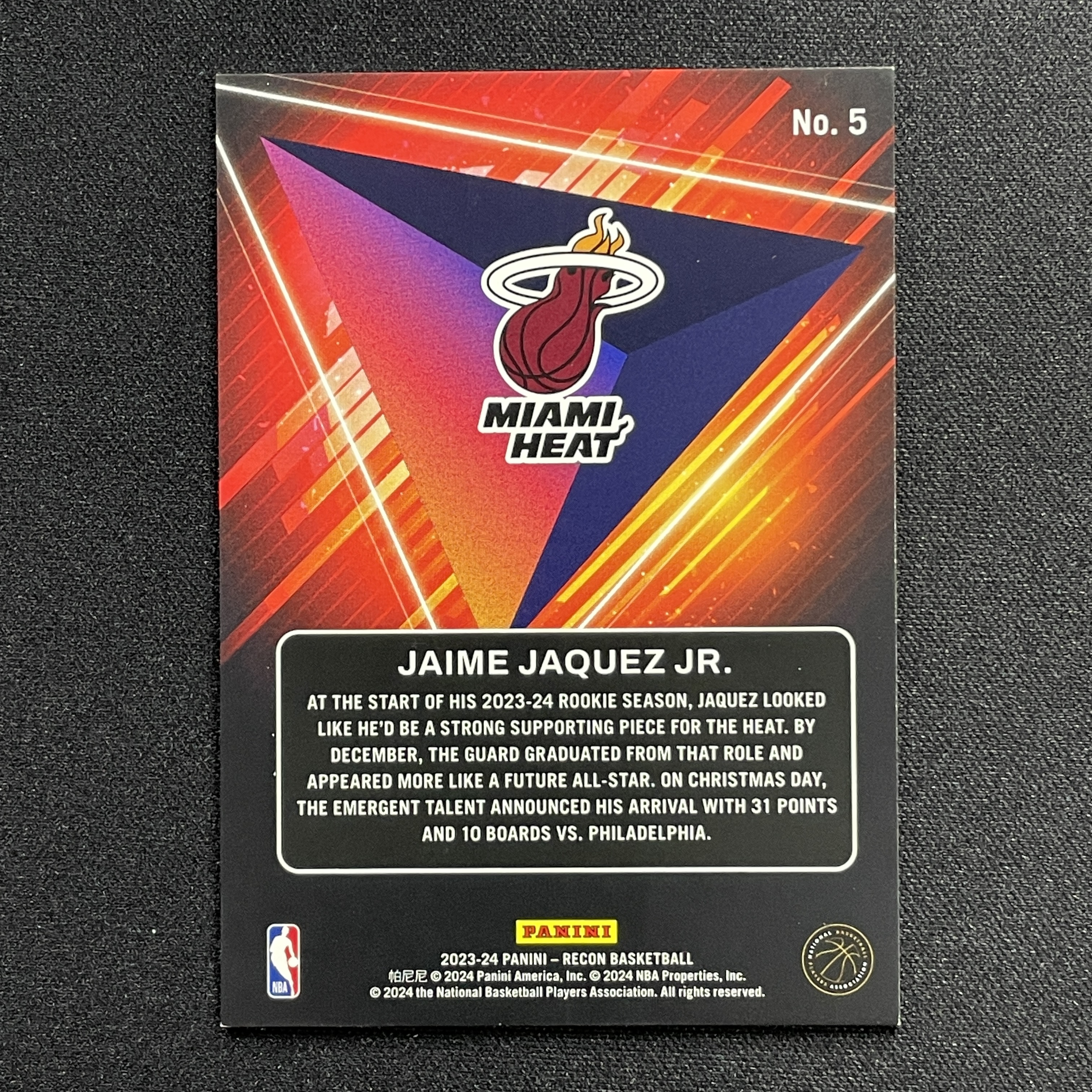 young熊猫 2023-24 Panini Recon Jaime Jaquez Jr. 小海梅 哈克斯 迈阿密热火 新秀RC Future Legends 21/25编 折射 瑕疵如图-纪-24