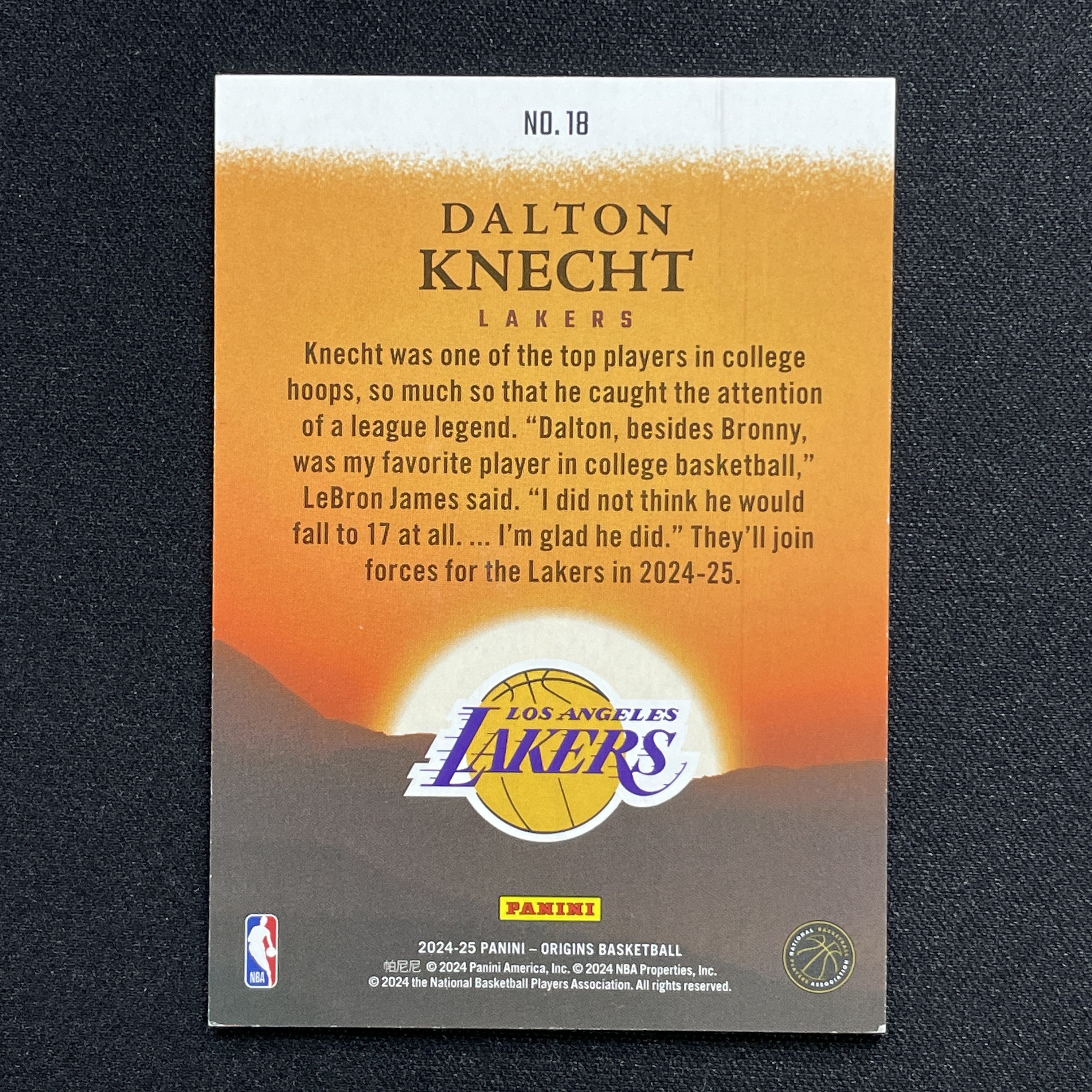 young熊猫 2024-25 Panini Origins 起源 Dalton Knecht 达尔顿 克内克特 湖人 新秀 RC /25编 蓝平行 Dawn 曙光特卡 瑕疵如图-纪-24