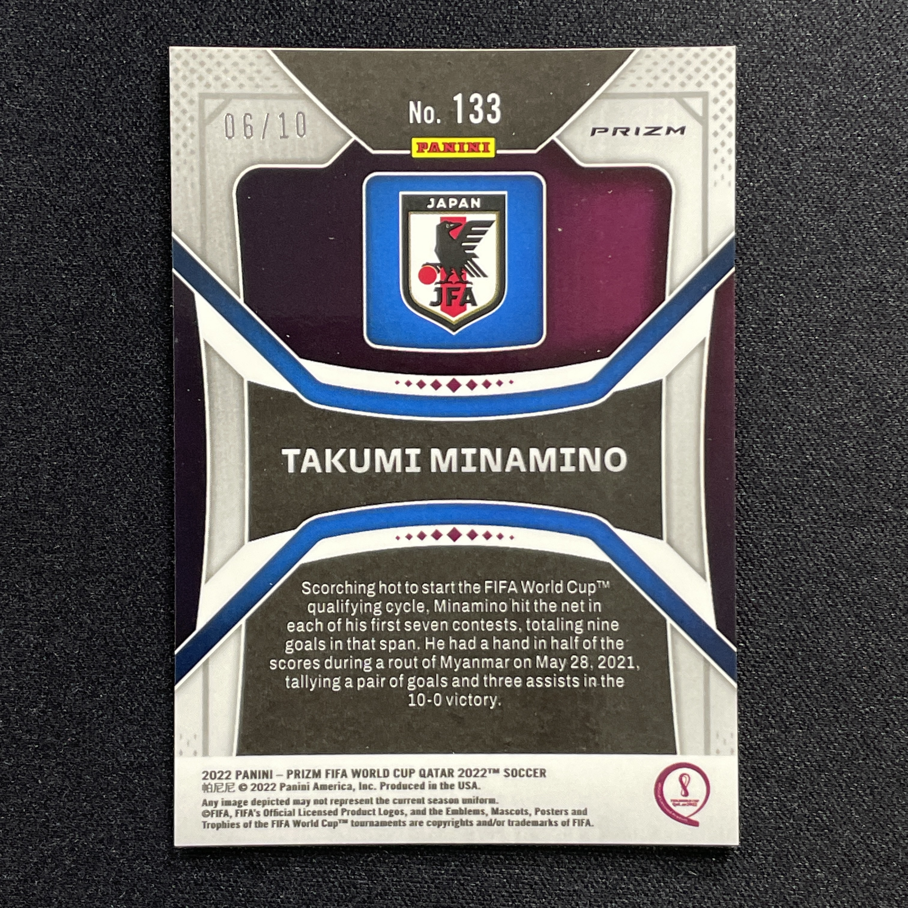 young熊猫 2022 Panini Prizm FIFA World Cup Qatar 2022世界杯 日本 南野拓实 Takumi Minamino 06/10编 金脉冲折 折射 瑕疵如图-阳-25