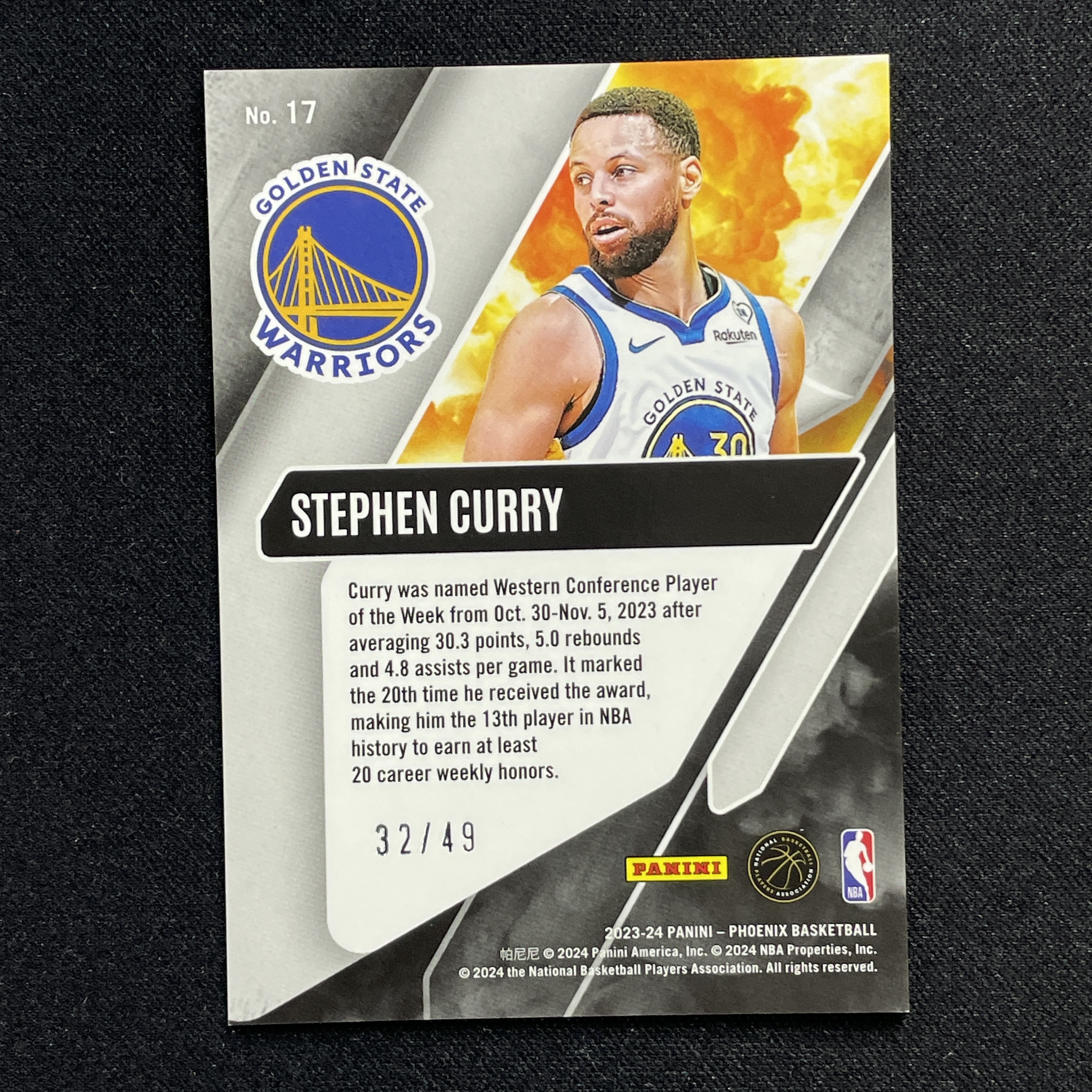 young熊猫 2023-24 Panini Phoenix 凤凰 斯蒂芬 库里 小学生 Stephen Curry 勇士 32/49编 橙折 折射 瑕疵如图-阳-25