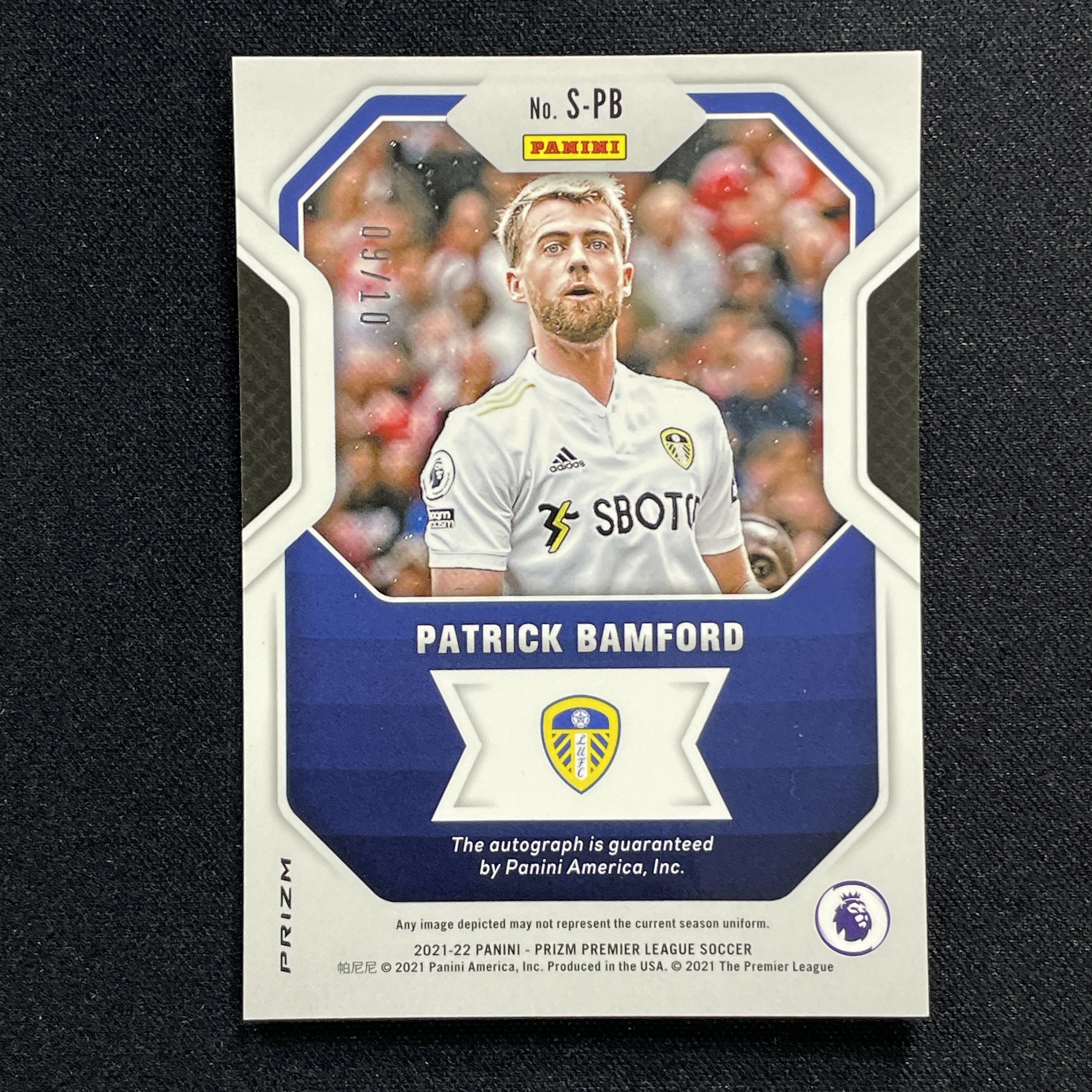 young熊猫 2021-22 Panini Prizm pz Patrick Bamford 帕特里克 班福德 利兹联 签字 09/10编 金脉冲折 折射 瑕疵如图-阳-25