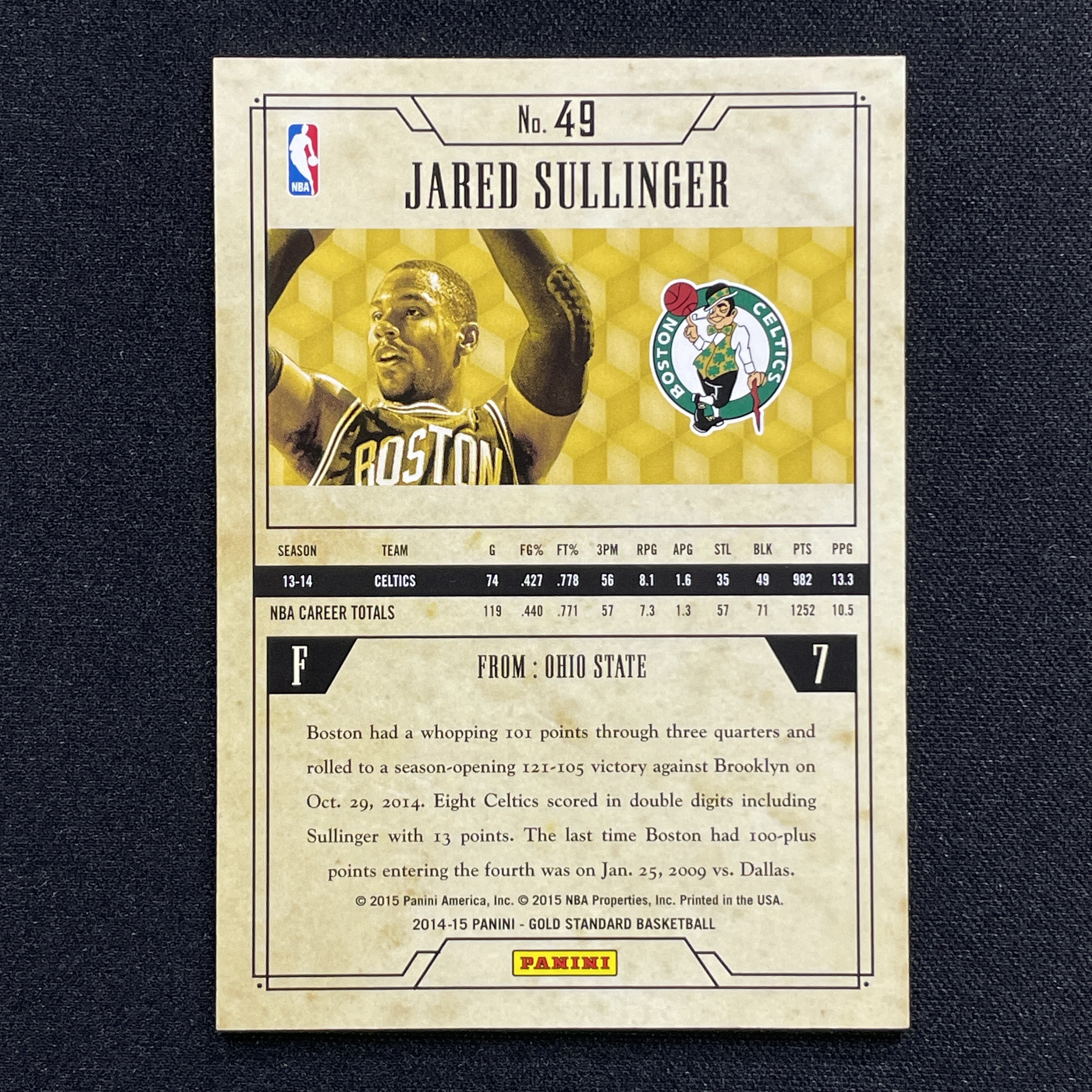 young熊猫 2014-15 Panini Gold Standard 金砖 Jared Sullinger 贾里德 萨林杰 凯尔特人 22/79编 折射-阳-25